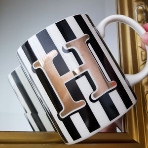 ❗Black and White Stripe Ceramic Mug with Gold Initial "H"❗
